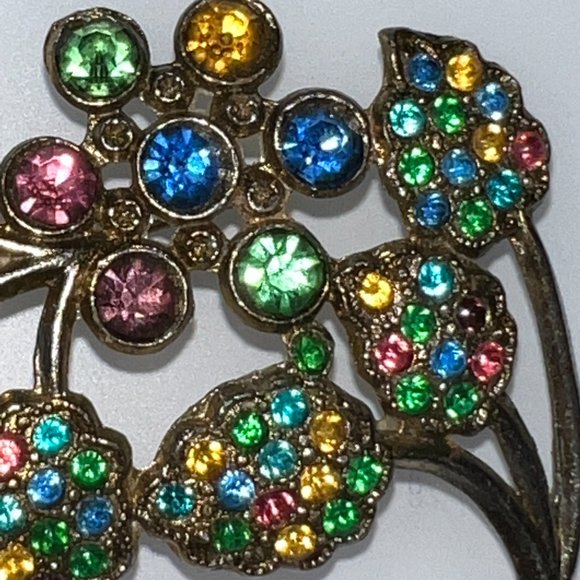 Multi-Color Rhinestone Flower Brooch Pin Vintage - Picture 7 of 7